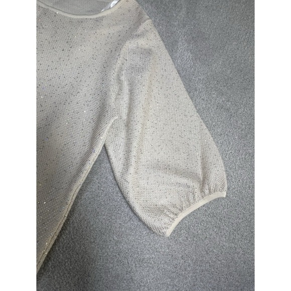 St John Cream Silver Sequine Blouse Women's Balloon Sleeve Top Size Medium - Picture 5 of 8